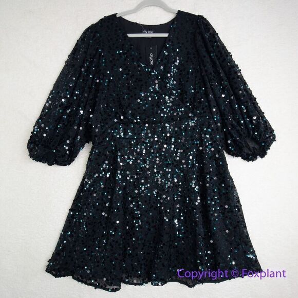 New! City Chic Scattered Glow Dress‎ - emerald, size M/18 - Picture 3 of 16